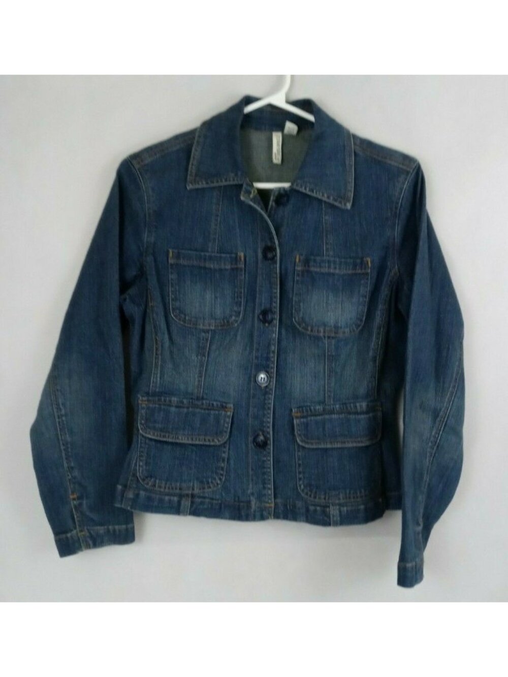 St. John's Bay Petite Stretch Women's Distressed Denim Jean Jacket Size PS